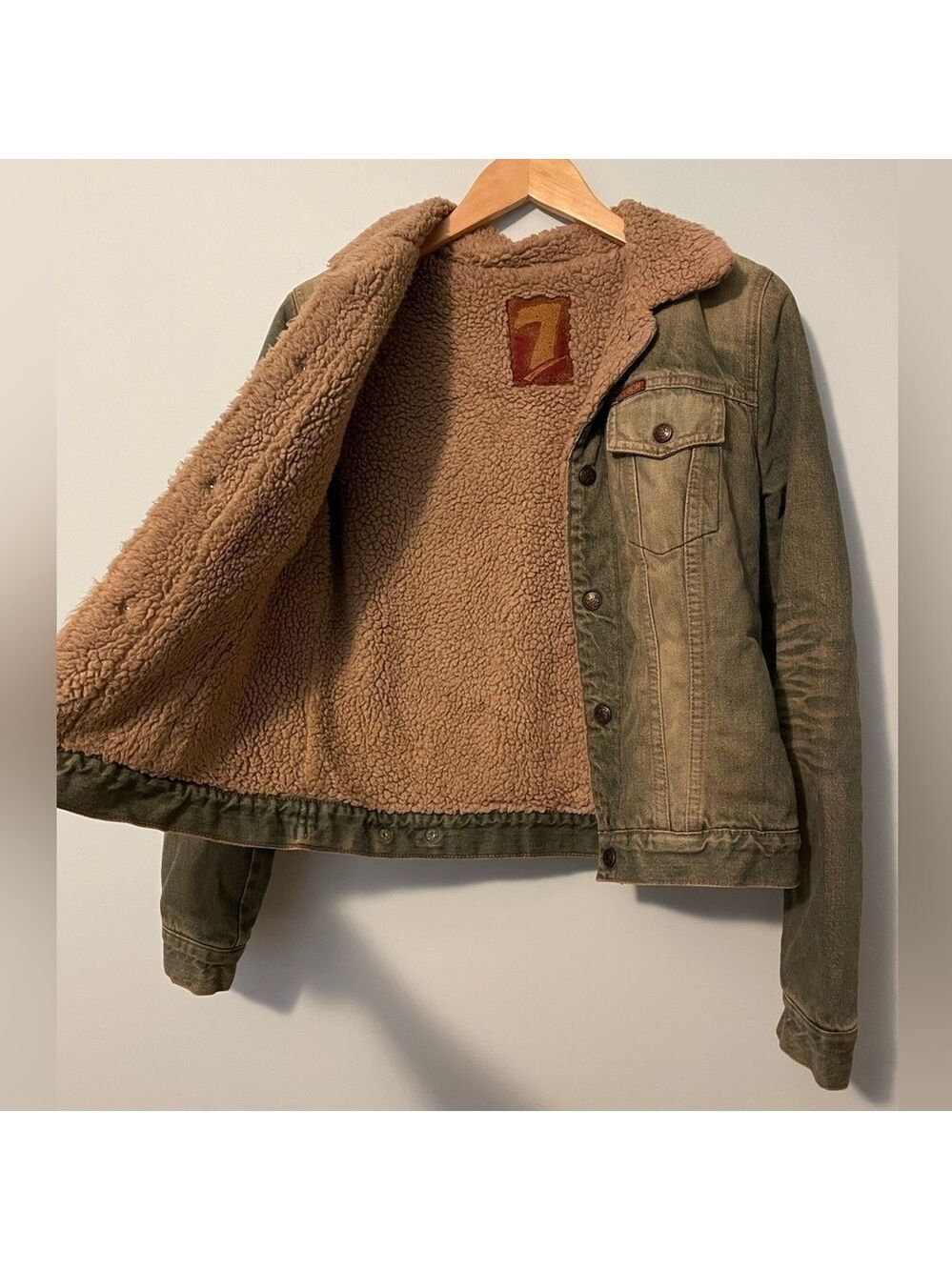 7 For All Mankind Vintage Sherpa Lined Jean Jacket Small - Picture 8 of 9